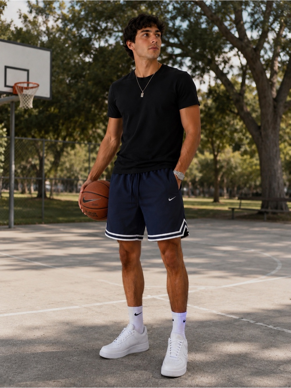 Nike Men’s Navy Athletic Basketball Shorts with White Trim